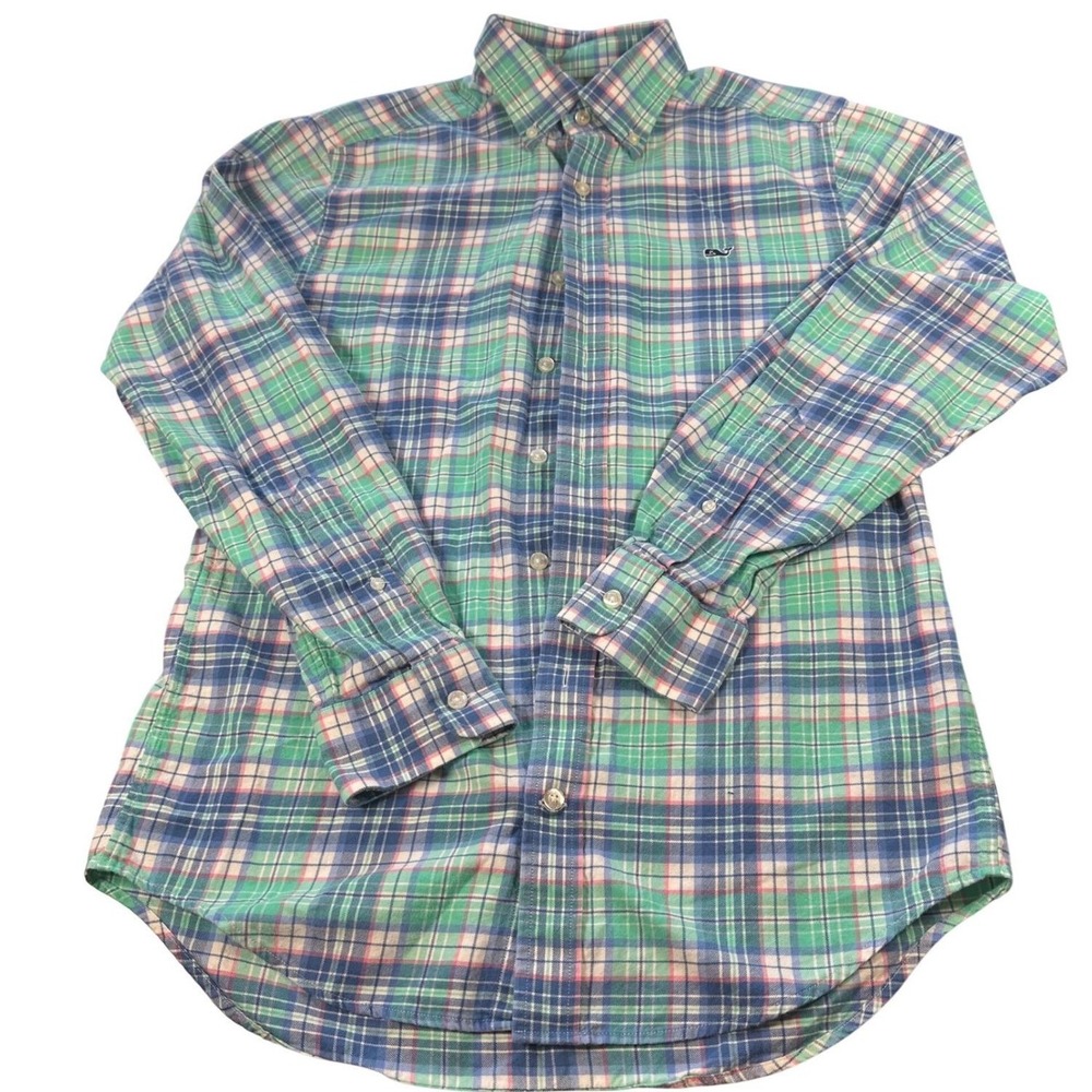 Vineyard Vines Men Button-Down Shirt S Green Plaid Slim Fit Whale Shirt 1W2226
